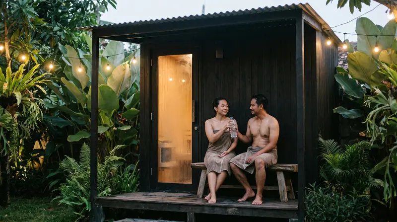 Sore di kabin sauna taman — sesi berdua